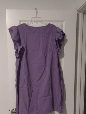 Lavender Ruffled Sleeve Shift Dress With Earrings New